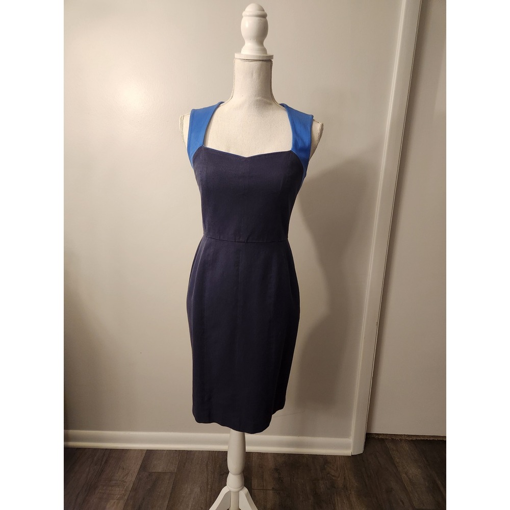 Banana Republic Sloan Fit Colorblock Sheath Dress Navy and Royal Blue Sz 4‎